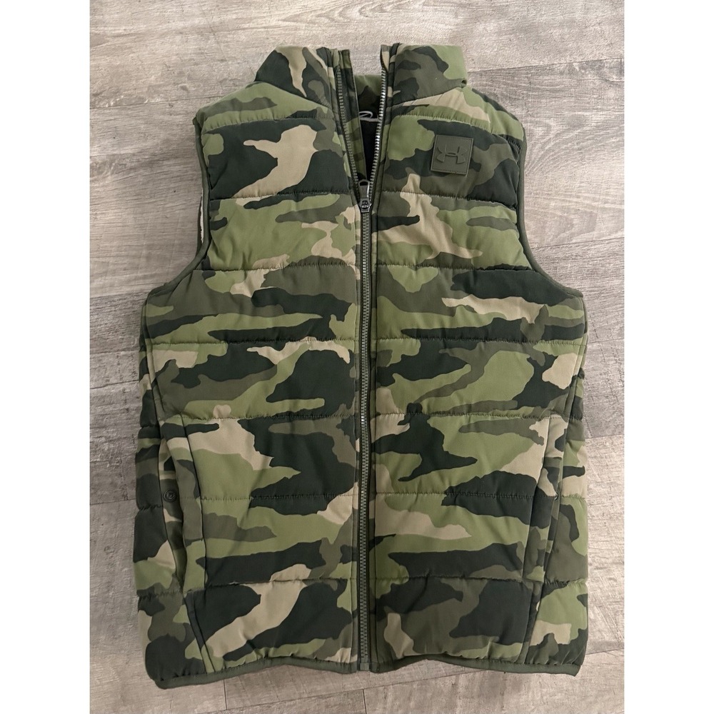 Under Armour Puffer Vest Medium  Green Camouflage Sherpa Lined Cold Gear